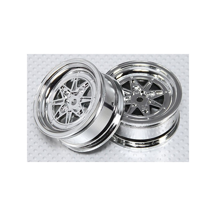 DT-RETRO7SPOKE - 1:10 Scale Wheel Set (2pcs) Chrome Retro 7-Spoke RC Car 26mm (No Offset)