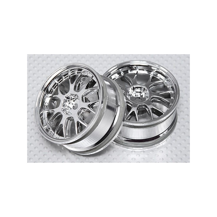 DT-Y7SPOKE - 1:10 Scale Wheel Set (2pcs) Chrome 'Y' 7-Spoke RC Car 26mm (No Offset)