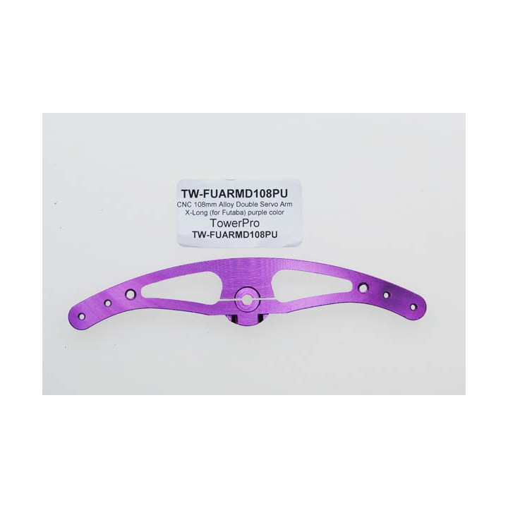 TW-FUARMD108PU - CNC 108mm Alloy Double Servo Arm X-Long (for Futaba) purple color TowerPro