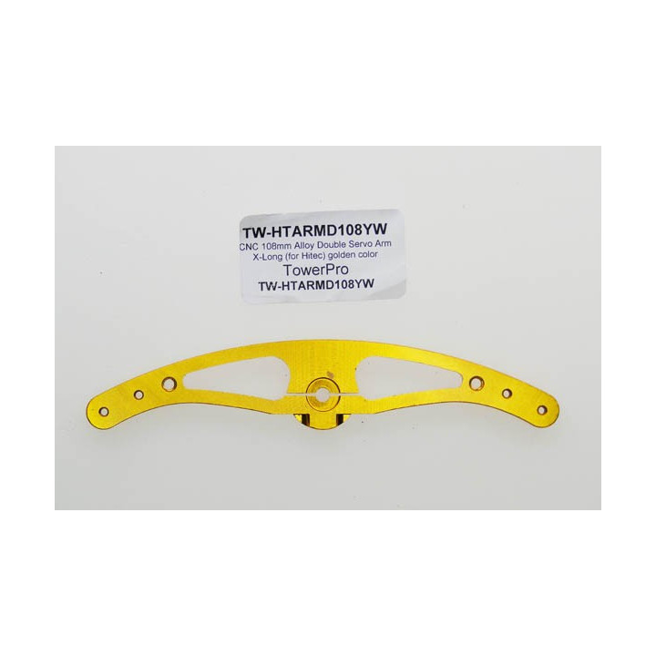 TW-HTARMD108YW - CNC 108mm Alloy Double Servo Arm X-Long (for Hitec) golden color TowerPro