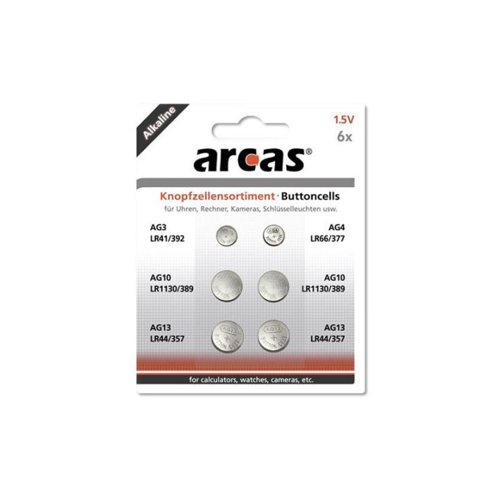 DT-12750600-Pack de 6 piles bouton Arcas AG3-AG13 0% Mercury/Hg