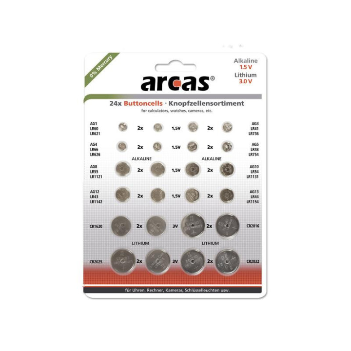 DT-12752400-Pack de 24 piles bouton Arcas AG1 till CR2032 0% Mercury