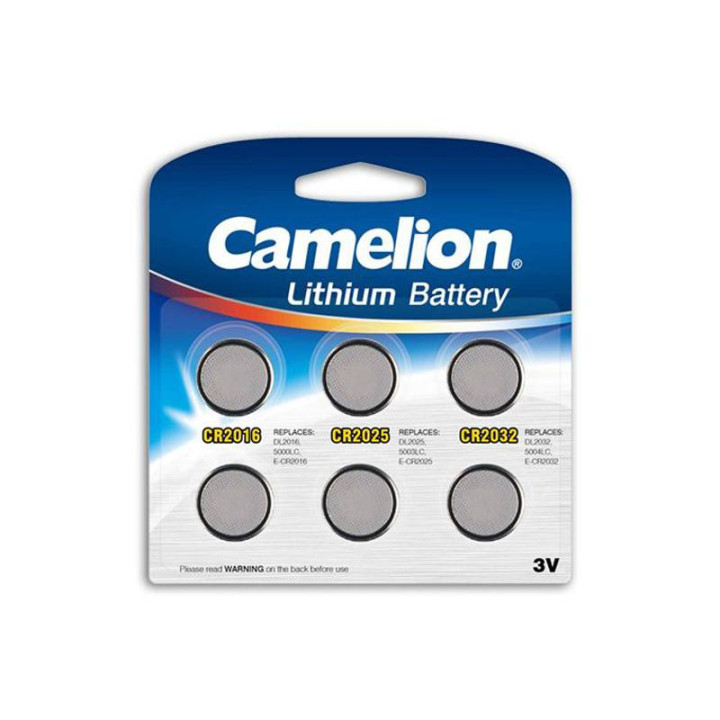 DT-13000600-Pack Mix de 6 piles Camelion Lithium CR2016, CR2025, CR2032