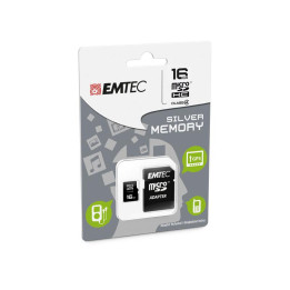 DT-ECMSDM16GHC4-MicroSDHC 16GB Emtec CL4 Silver Memory avec adaptateur- sous Blister