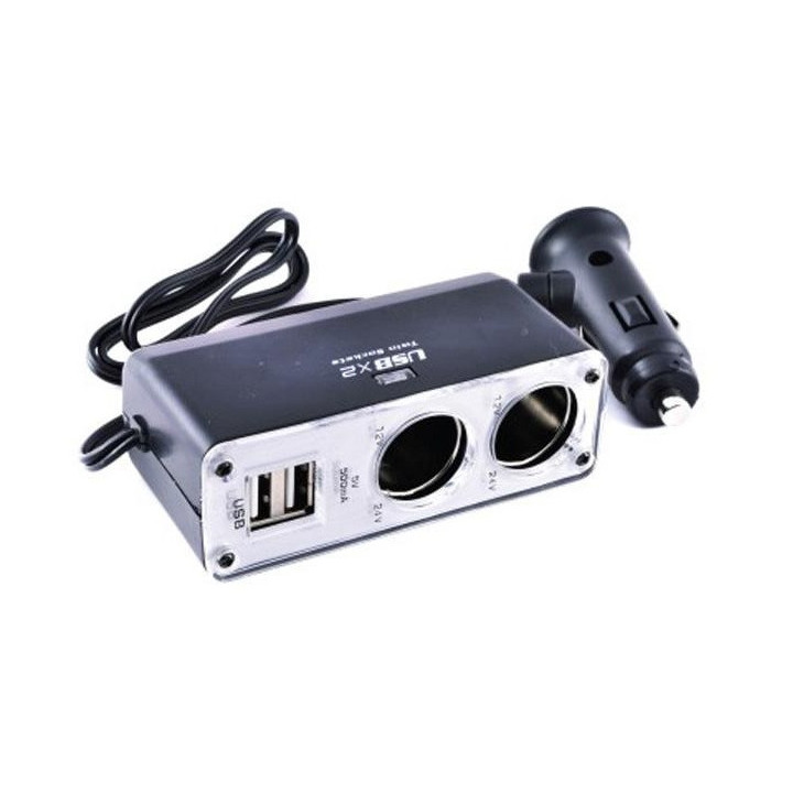 DT-WF-0023-Double prise allume cigare / 2 prises et 2 ports USB
